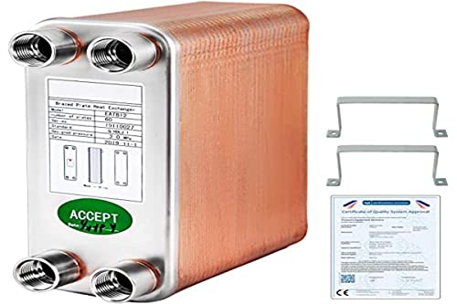 BestEquip Echangeur Thermique Echangeur De Chaleur Thermique à 60 Plaques pour le refroidissement d'huile industrielle/les évaporateurs de réfrigérant/les condenseurs