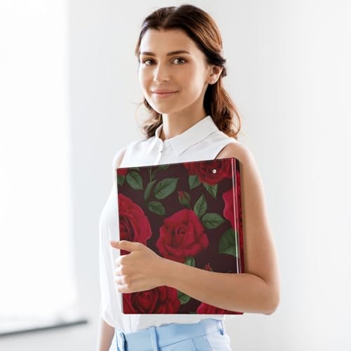 Image of 3 Ring Binder Red Rose Black Roses 1.5 inch Binders Three Ring Binders with Clipboard Fit 8.5'' x 11'' Paper 3 Interior PVC Clear Pockets for Office Supplies
