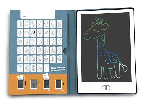 ZAZU Fun Tablette à dessin LCD pour enfants - Tablette de dessin de 8,5 pouces avec 40 cartes de modèles et stylo, fonction d'effacement et bouton de...