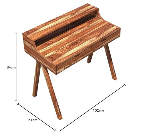 Image of Demiwall Sheesham Wooden Study Table with 2 Drawer & Shelf Storage | Workstation for Home & Office | Solid Wood Desk Writing Table for Study Room | Laptop Computer Table for Adults | Natural Brown-D28