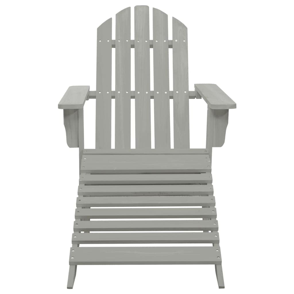 Set Sedia Adirondack con Ottomana e Tavolo da Giardino Grigio | Struttura ergonomica in abete massello grigio con poggiapiedi e tavolino per relax outdoor in giardino o terrazzo.