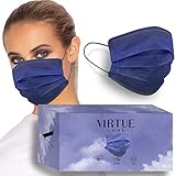 VIRTUE CODE On The Go Curved Face Masks - Soft 3 Ply Comfort Face Masks, Colorful Disposable Face Mask 50 Pack. Blue Colored Masks. Adults Mens and Womens Disposable Face Masks