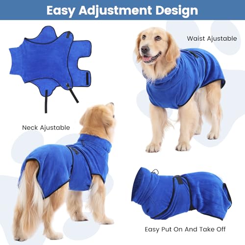 PETTOM Hunde-Bademantel Mikrofaser Hundehandtuch Schnell Trocknend mikrofaser Handtuch Super Saugfähig Komfortabel und mit Verstellbaren Trägern für Haustiere Hunde und Katzen,Blau (XL)
