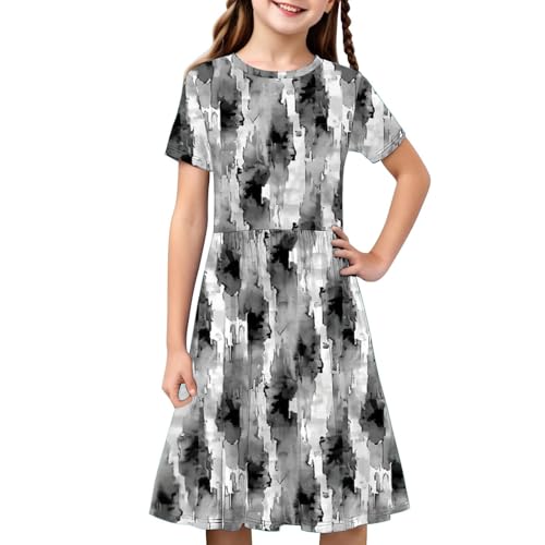 Floral Print Dress for Girls Casual 2025 Summer A-Line Short Sleeve Crew Neck Swing Beach Midi Dresses for 4-14 Years