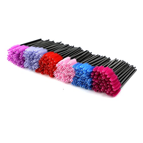 EZGO 300 Pack Multicolor Disposable Eyelash Mascara Brushes Wands Applicator Makeup Brush Kits, 6 Colors… (Mix)