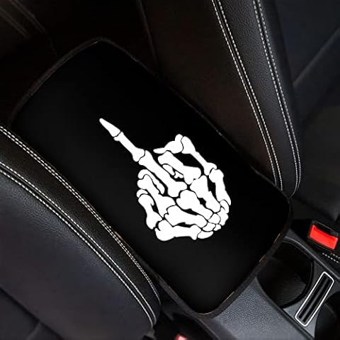 UNICEU Car Center Console Armrest Cushion Cover, Skeleton Shows Middle Finger Print, Soft Nreoprene Armrest Box Cover Cover