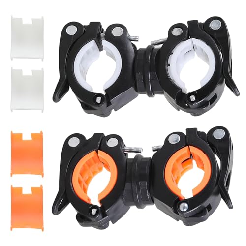 Wheelchair Walking Stick Rack Universal Walking Stick Holder - 360 Rotatable Adjustable Cane Holder Clip set for Electric Mobility Scooters Elderly Walkers Crutch Holder Accessory (white, orange)