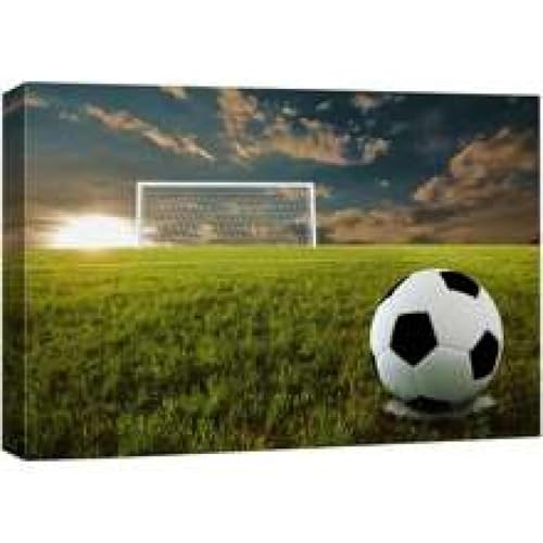 Toile de football noir et blanc 50x70cm, décoration murale coucher du soleil et cadre bois