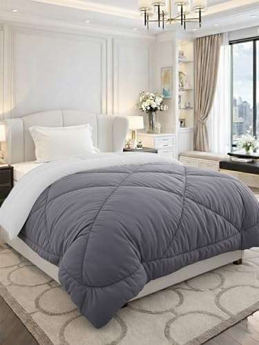 Image of Monte Carlo Polyester Comforter Single Bed | 200 GSM Lightweight & Reversible | Soft Quilt for Mild Winter | Easy Care All Season Comforter (Charcole) | 59 x 87 Inches