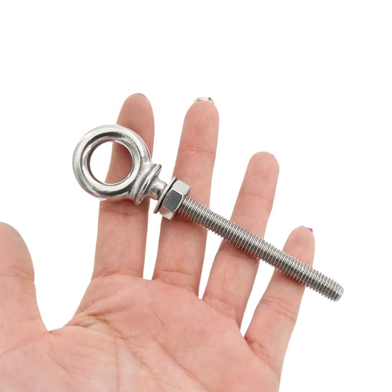 Image of 2Pcs M6x60 316 Stainless Steel Threaded Eyebolts Installation with Washer and Nuts