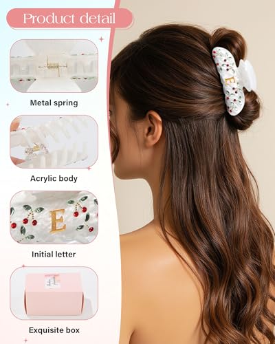 Image of AWAYTR Initial Hair Clips for Women Durable Monogram Claw Clips, Sparkling Rhinestone Cherry Letter Claw Clip Hair Accessories, Birthday Bridesmaid Gifts (E)