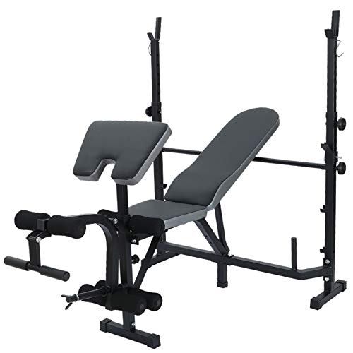 Voberry Adjustable Weight Bench, Multifunctional Workout Station Adjustable Olympic Workout Bench with Squat Rack, Leg Extension, Preacher Curl, and Weight Storage, 750-Pound Capacity (Black)