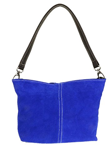Girly Handbags Bolsa de hombro genuino gamuza de piel de cordero (azul real)