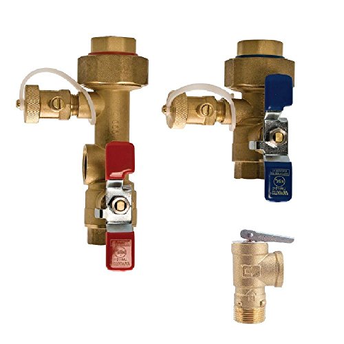 3/4 in Lead Free Tankless Water Heater Valve Set, Female Pipe Thread, Hot and Cold Valve Set No Spring Check, 150 psi Relief Valve