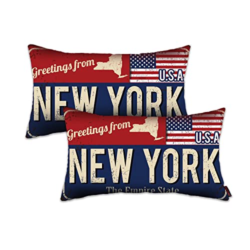 New York Throw Pillow Cover 12x20 Set of 2, New York Decor Gift Souvenir, American Flag License...