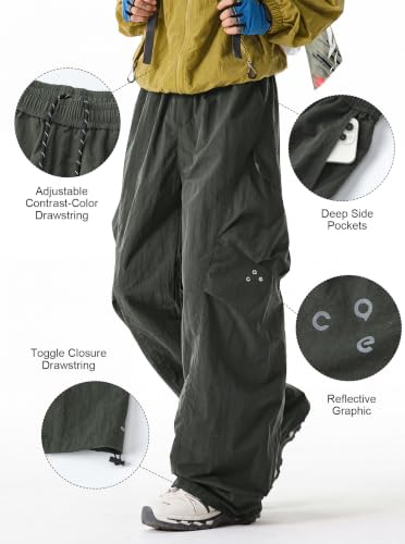 Areant Mens Baggy Hiking Cargo Pants Parachute Water Resistant Lightweight Wide Leg Pants Outdoor Climbing Trousers Gray Green X-Large — view 4