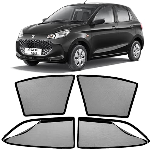 Image of AutoStory Magnetic Car Sunshade for Alto K10 2022-2025 | Front Half Cut for Mirror Visibility + Rear Full Coverage with Zipper | Heavy Heat & UV Protection | Privacy Side Window Curtains Shades