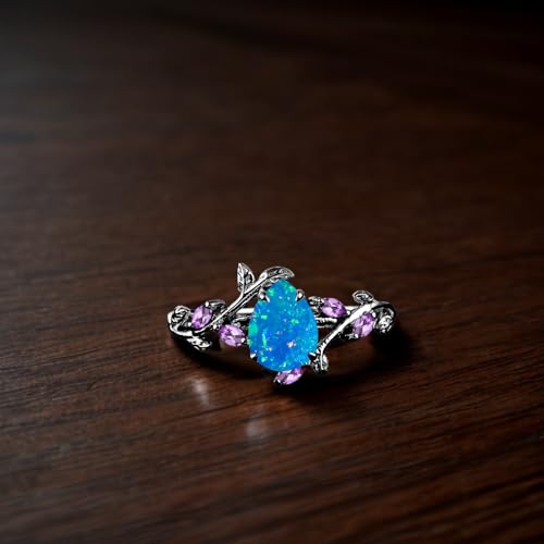 S925/10K/14K/18K Solid Gold Pear Gemstone Vintage Engagement Ring Set Leaf Unique Vine Gemstone Wedding Anniversary Ring Set Black Gold Bridal Ring Set2