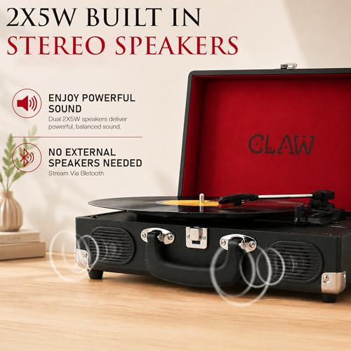 Image of CLAW Stag Portable Pro Bluetooth Turntable | 2x5W Speakers | Jet Black