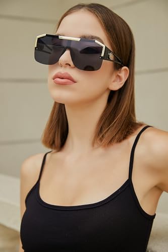 Image of Karsaer Oversized Square Flat Top Shield Sunglasses One Piece Frameless Stylish Women Men UV400 E1037
