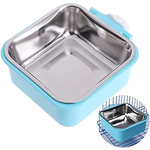Hanging Removable Steel Cage 2 IN 1 Pet Hanging Bowl Dog Cage Crate Feeder Bolt Holder Removable Cage Water Bowls Feeder Water Dish Bolt Holder Dog for Dog Cat Bird Rabbit Hamster Ferret Small Animals Cover