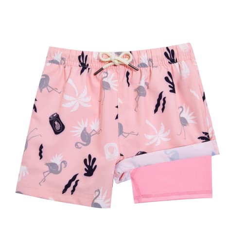 Brisira Boys Swim Trunks Toddler Bathing Suit Anti Chafe Youth Swim Shorts Kids Swim Suit With Compression Boxer Brief Liner Pink Flamingo #TOP18