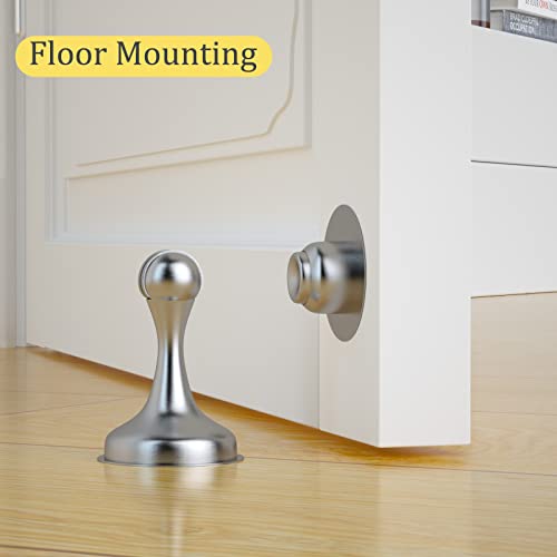 Door Stopper, Wedama Stainless Steel Magnetic Door Stop, 1 Pack Heavy Duty Door Catch Holder, Wall&Floor Mounted Door Open Holder With Adhesive Tapes For No Drilling, Screws For Stronger Mount-Silver #TOP1