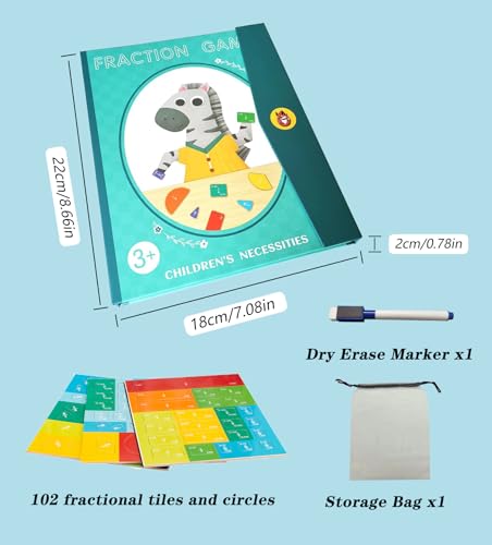 Image of Magnetic Fraction Educational Puzzle Fraction Tiles and Circles, Equip Magnetic Score Disk Demonstrator,Math Manipulatives Enhance Early Primary School Students Mathematical Skills