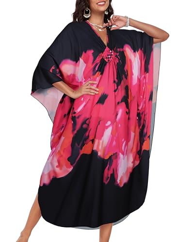 Image of Kaftan Dresses for Women V Neck Caftans Batwing Sleeve Beach Cover Ups | JILUVIN Plus Size Long Floral Print Dress, Loose Fit Maxi Casual Moomoo, Lounge House Mumu Nightgown Summer Vocation 2026