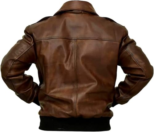 Image of Mens G-1 Fur Collar US Navy Flight Distressed Brown Aviator Genuine Leather Jacket
