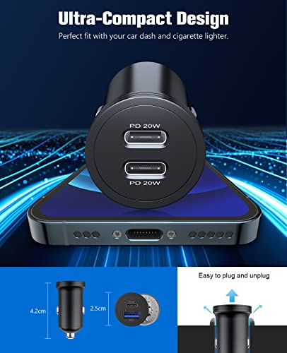 40W Usb C Car Charger For Iphone 13, Fast Usb C Car Charger Adapter Dual Ports, Iphone Car Charger Aluminum Alloy With Usb C To Lightning Cable For Iphone 13/12 Pro Max/11 Pro/Xs/Xr/8 And More #TOP4
