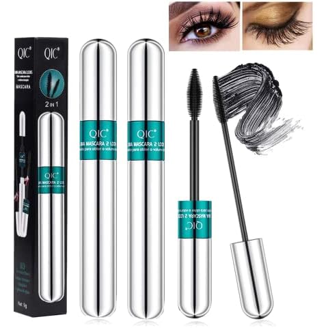2 Pack Lash Cosmetics Mascara 5x Longer Lash Mascara, 2 in 1 Black Mascara Waterproof Mascara Volume and Length Eye Cosmetics Long-Lasting Natural Liquid Eyelash Mascara Black Makeup Cover