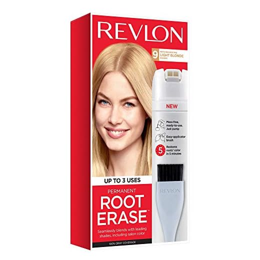 Permanent Hair Color by Revlon, Permanent Hair Dye, At-Home Root Erase with Applicator Brush for Multiple Use, 100% Gray Coverage, Light Blonde (9), 3.2 Fl Oz
