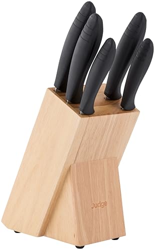 Judge Essential 5-Piece Knife Block Set - Dishwasher Safe, Ergonomic Handles, Stainless Steel Blades, Easy to Sharpen