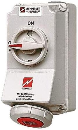 Mennekes 101100018 Bases CEE with Switch and Interlocking, Outlet, 400 V, 50 – 60 Hz, 32 A, 4-pole, IP 67, Red