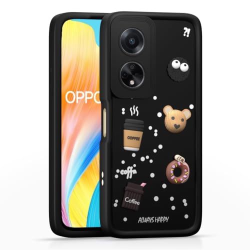 Image of Bintage Cute Fun Ball | Taddy Cartoon 3D Smiley Coffee Cup | Milk Donut | Full Protection Rubber Back Cover Compatible for Oppo CPH2527 /Oppo F23 5G - Black
