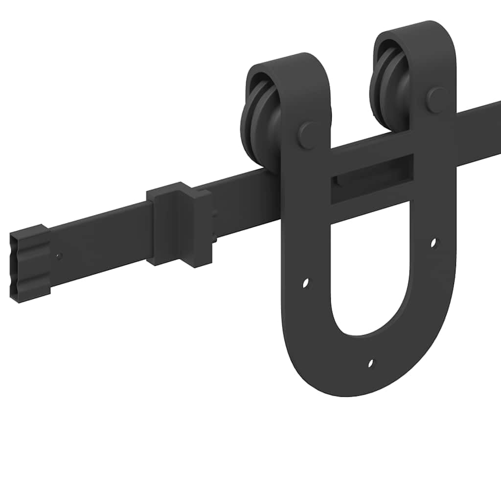 Juego de herrajes para puerta corredera, 200 cm, acero negro, con tope para puerta, guía de suelo, rieles y ruedas para puerta de habitación, puerta principal, montaje y reparación