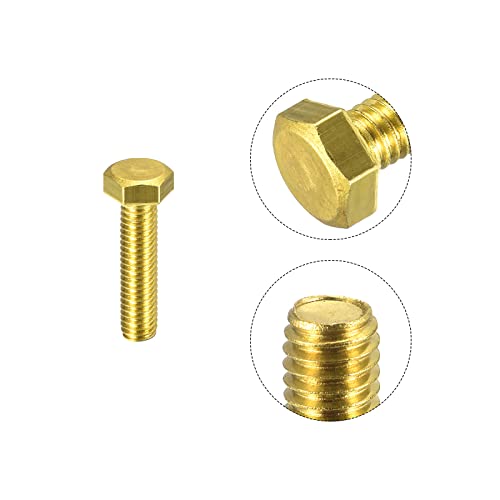 Image of uxcell Brass Hex Bolts, M6x25mm 10pcs Fully Thread Grade 4.8 Solid Brass Hexagon Head Bolt Machine Screws for Machinery