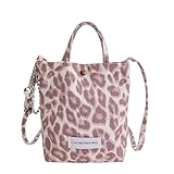 Women Girls Canvas Leopard Print Fashion Shoulder Handbag, Adjustable Strap Convertible Crossbody Phone Bag, Lightweight Durable Handheld Tote for Shopping Work Daily Commute Travel Errands