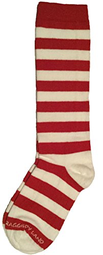 : Red & White Stripe Knee High Socks - Youth , Child - Raggedy Ann Rag Doll & Elf Candy Cane Striped,OS