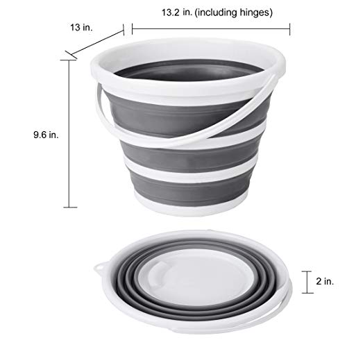 Image of Eurow Indoor and Outdoor Collapsible Bucket with Handle, 10 Liters, 2.6 Gallons, Gray and White