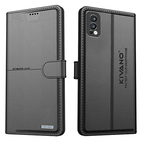 Image of KIVANO Professional Series Wallet Case for OnePlus Nord 2 5G | Luxurious Design | Handcrafted Unique | Premium | PU Leather Flip Cover | Card Slots | Kickstand | Magnetic Closure - Black