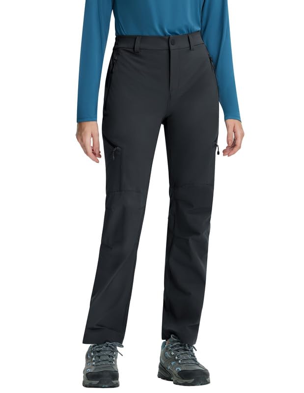 Pioneer Camp Funktionshose Damen Wasserdicht Outdoorhose Atmungsaktiv Elastische Bund Trekkinghose mit 4 Taschen Wanderhose Kurzgröße für Outdoor Wandern Trekking(Black;L