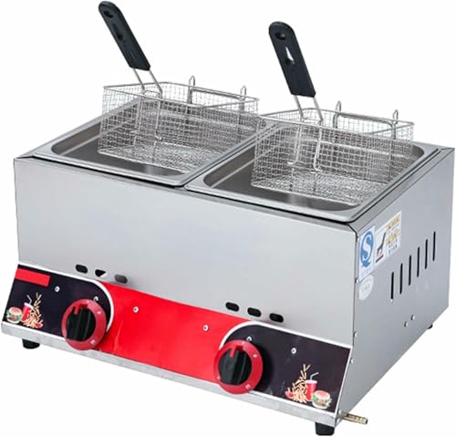 Friteuse à gaz 22L en acier inoxydable à double bac avec couvercles