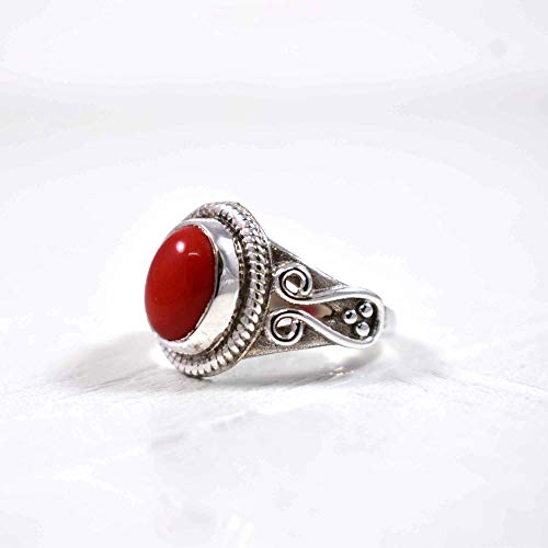 925 Sterling Silver Ring, Oval Cab, Red Coral Gemstone Ring, Handmade, Signet, Dainty Ring, High-Quality Silver, Unique Gift, Stylish, Big Stone, Girls, Women's, Engagement Jewelry, Occasional Ring