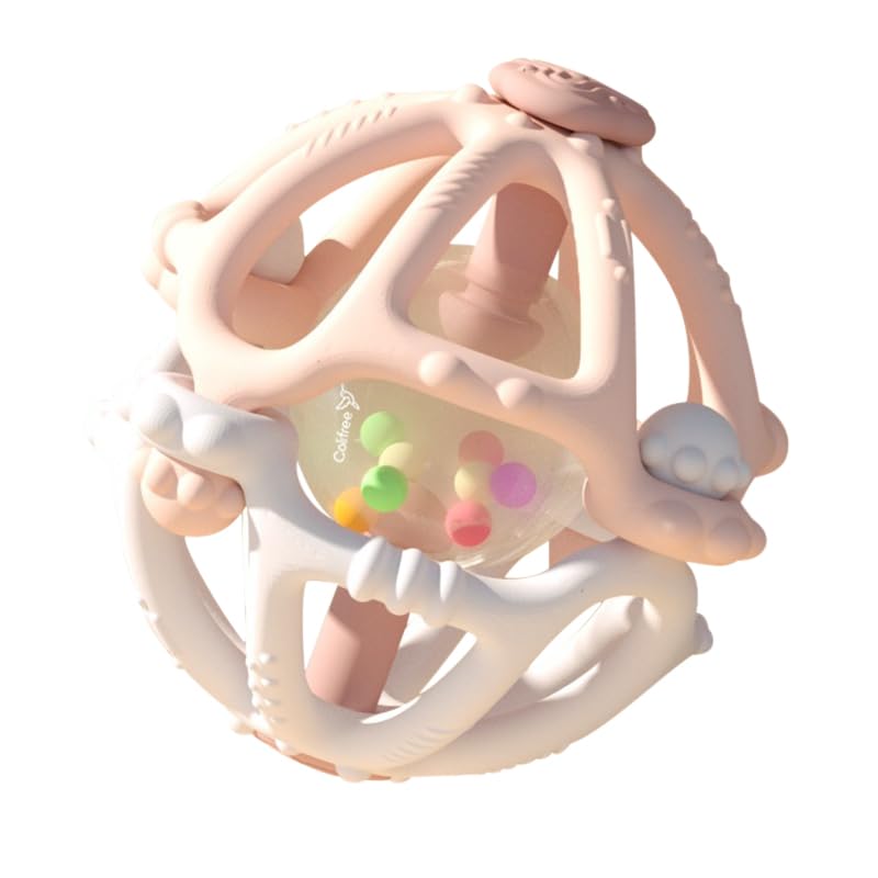 Colifree® - Mordedor bebé 0-6 meses en forma de pelota blanda con agujeros, texturas y sonajero, blandito y de fácil agarre, juguete denticion bebé