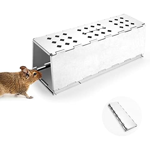 VOTUKU Mouse Trap Live, Cage with Rat Trap Made of Metal, 33 x 11 x 10 cm, Foldable Highly Sensitive Live Trap, Reusable Live Mouse Traps with Rust Protection Cover