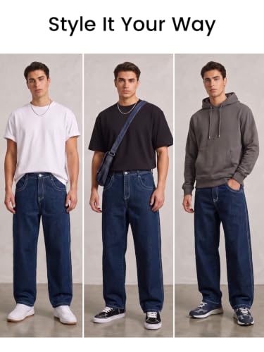 Image of GINGTTO Men's Baggy Barrel Jeans Wide Leg Y2K Denim Pants | Loose Fit Streetwear Casual Hip Hop Skater Vintage Style