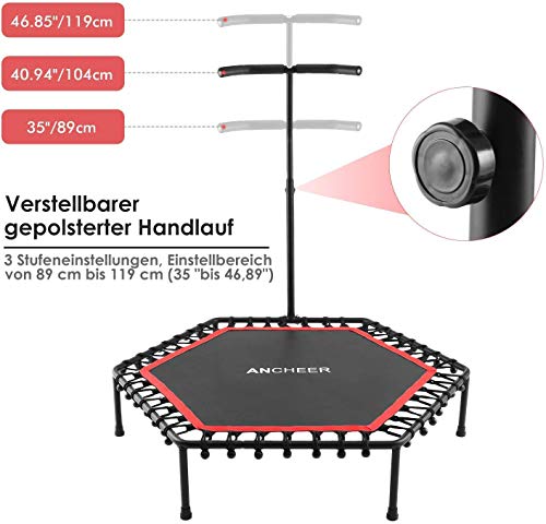 ANCHEER 50" Trampolin Indoor Fitness Trampoline Kinder mit verstellbarem Handlauf Eltern-Kind-Trampolin, Trampolin für Jumping Fitness,42 Gummiseile – Bild 4