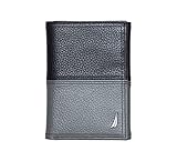 Nautica Carteira masculina clássica de couro com três dobras RFID (disponível em grãos lisos ou seixos), Dois tons - preto/cinza, tamanho nico
